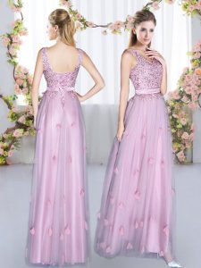 Top Selling Beading and Appliques Dama Dress Lavender Lace Up Sleeveless Floor Length