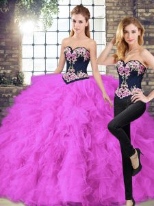 Fabulous Fuchsia Sleeveless Beading and Embroidery Floor Length Ball Gown Prom Dress