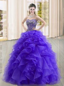 Sweetheart Sleeveless Lace Up Quinceanera Gown Purple Organza