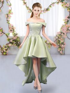 Designer Yellow Green Damas Dress Prom and Party and Wedding Party with Appliques Off The Shoulder Sleeveless Lace Up