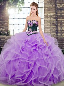 Graceful Ball Gowns Sleeveless Lavender Quince Ball Gowns Sweep Train Lace Up