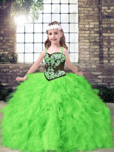 Ball Gowns Tulle Straps Sleeveless Embroidery and Ruffles Floor Length Lace Up Pageant Dress for Teens