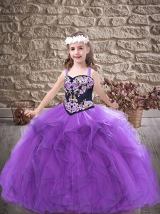Custom Fit Floor Length Ball Gowns Sleeveless Purple High School Pageant Dress Lace Up