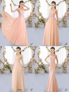 Peach Lace Up Court Dresses for Sweet 16 Lace Sleeveless Floor Length