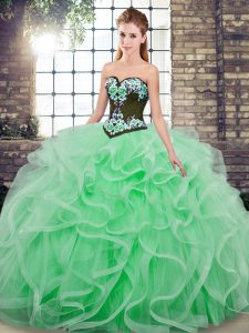 Sleeveless Sweep Train Lace Up Embroidery and Ruffles Sweet 16 Quinceanera Dress