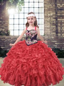 Red Sleeveless Organza Lace Up Pageant Dress for Girls for Party and Wedding Party