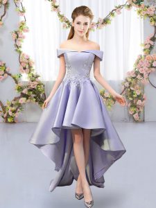 Perfect Lavender Dama Dress for Quinceanera Prom and Party and Wedding Party with Appliques Off The Shoulder Sleeveless Lace Up
