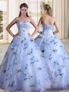 Sweetheart Sleeveless Printed Quinceanera Dress Beading Lace Up