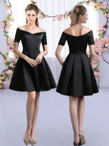 Sexy Mini Length A-line Short Sleeves Black Vestidos de Damas Zipper