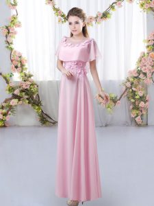 Flare Scoop Short Sleeves Chiffon Dama Dress for Quinceanera Appliques Zipper