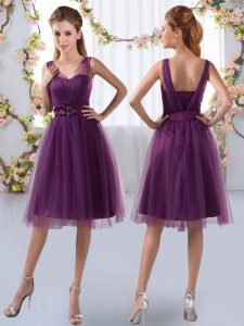 Knee Length Empire Sleeveless Purple Quinceanera Dama Dress Zipper