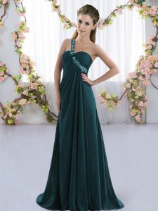 Sleeveless Beading Lace Up Court Dresses for Sweet 16 with Peacock Green Brush Train