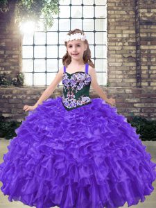 Purple Sleeveless Embroidery Floor Length Pageant Gowns