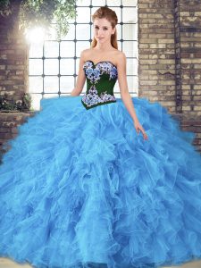 Tulle Sleeveless Floor Length 15 Quinceanera Dress and Beading and Embroidery