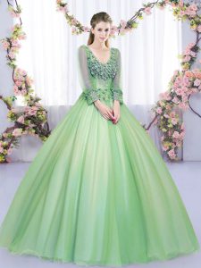 Fashionable Green Long Sleeves Lace and Appliques Floor Length Quinceanera Gown