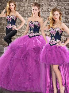Discount Floor Length Purple 15th Birthday Dress Tulle Sleeveless Beading and Embroidery