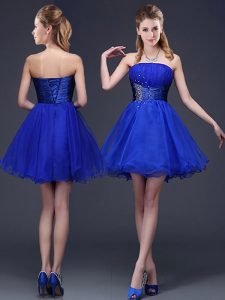 Delicate Royal Blue Sleeveless Organza Lace Up Vestidos de Damas for Prom and Party and Wedding Party