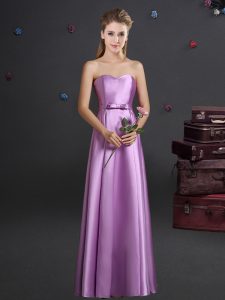 Hot Sale Lilac Empire Elastic Woven Satin Sweetheart Sleeveless Bowknot Floor Length Zipper Quinceanera Court of Honor Dress