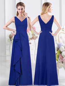 Smart Royal Blue Chiffon Zipper Vestidos de Damas Sleeveless Floor Length Ruffles and Ruching