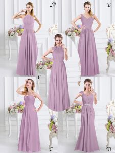 Comfortable Lavender Empire Sweetheart Cap Sleeves Chiffon Floor Length Zipper Beading and Ruching Dama Dress for Quinceanera