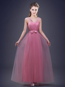 Sumptuous Floor Length Empire Sleeveless Pink Quinceanera Dama Dress Lace Up