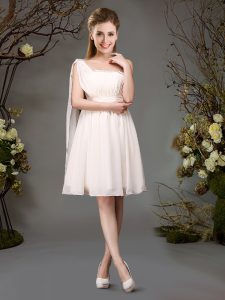 Free and Easy One Shoulder Champagne Sleeveless Mini Length Beading and Ruching Zipper Dama Dress for Quinceanera