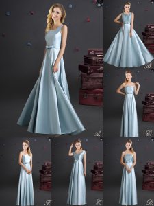 Sophisticated Square Light Blue Sleeveless Floor Length Bowknot Zipper Court Dresses for Sweet 16