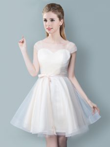 Trendy Straps Cap Sleeves Tulle Quinceanera Court Dresses Ruching and Bowknot Zipper