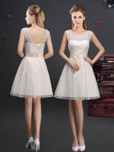 Stylish Scoop Lace Sleeveless Knee Length Court Dresses for Sweet 16 and Lace and Appliques