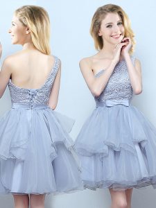 Pretty One Shoulder Mini Length A-line Sleeveless Grey Court Dresses for Sweet 16 Lace Up