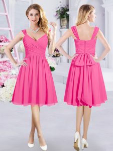 Hot Selling A-line Damas Dress Hot Pink Straps Chiffon Sleeveless Knee Length Zipper