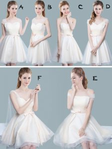 Top Selling Straps Cap Sleeves Quinceanera Court Dresses Knee Length Ruching and Bowknot Champagne Tulle