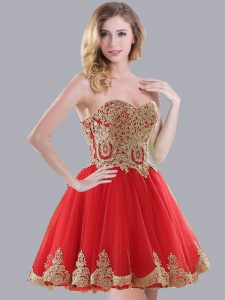 Sleeveless Lace Up Mini Length Appliques Dama Dress for Quinceanera