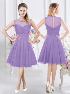 Lavender A-line Scoop Sleeveless Chiffon Knee Length Zipper Ruching Vestidos de Damas