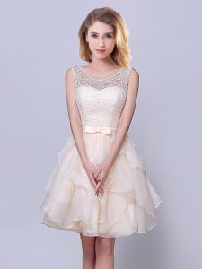 Great Scoop Sleeveless Organza Quinceanera Dama Dress Lace and Ruffles and Belt Lace Up
