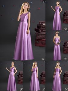 Glorious Square Bowknot Quinceanera Dama Dress Lilac Zipper Sleeveless Floor Length