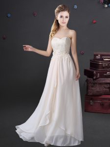 Beautiful White Chiffon Zipper Quinceanera Court of Honor Dress Sleeveless Floor Length Lace and Appliques
