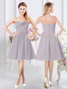Customized Grey Sweetheart Neckline Ruching and Hand Made Flower Court Dresses for Sweet 16 Sleeveless Zipper