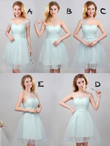 Custom Design Off the Shoulder Apple Green Sleeveless Tulle Lace Up Vestidos de Damas for Prom and Party and Wedding Party