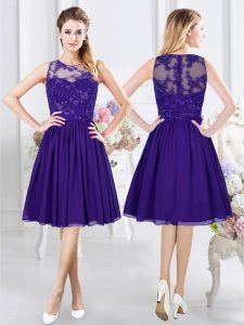 Custom Designed Chiffon Scoop Sleeveless Zipper Lace Court Dresses for Sweet 16 in Purple