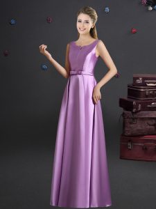 Charming Straps Floor Length Lilac Vestidos de Damas Elastic Woven Satin Sleeveless Bowknot