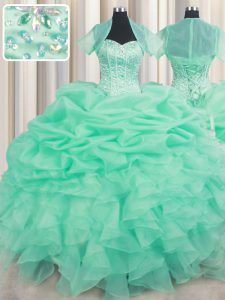 Exquisite Organza Sleeveless Floor Length Vestidos de Quinceanera and Beading and Ruffles and Pick Ups