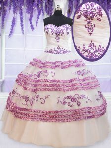 Deluxe Ruffled Floor Length White Quinceanera Court Dresses Sweetheart Sleeveless Lace Up