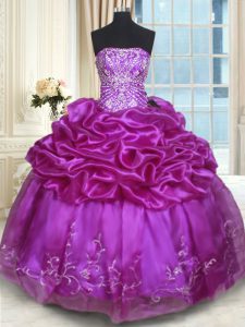 Lovely Pick Ups Floor Length Eggplant Purple Party Dress Strapless Sleeveless Lace Up