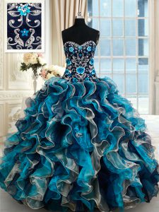 Multi-color Vestidos de Quinceanera Organza Brush Train Sleeveless Beading and Embroidery and Ruffles