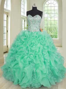 Colorful Sweetheart Sleeveless Organza and Sequined Vestidos de Quinceanera Beading and Ruffles Lace Up