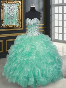 Delicate Sleeveless Beading and Ruffles Lace Up Quinceanera Gown
