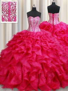 With Train Coral Red 15 Quinceanera Dress Sweetheart Sleeveless Brush Train Lace Up