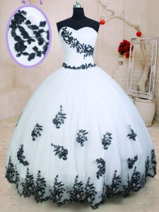 Colorful White Lace Up Quinceanera Dresses Appliques Sleeveless Floor Length
