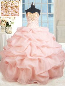 Pick Ups Floor Length Ball Gowns Sleeveless Baby Pink 15th Birthday Dress Lace Up